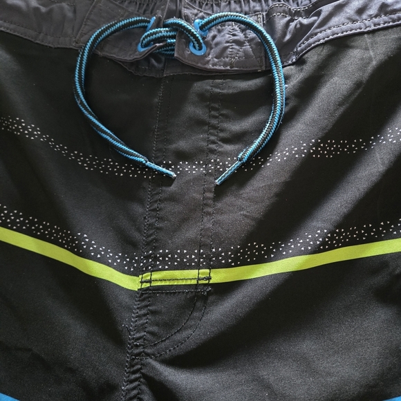 George Men XL (40-42) Black Blue Abstract Patterned 9" Swim Shorts Drawstring - Picture 5 of 9